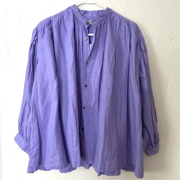 Ichi Antiquites Linen Lavender Poet Blouse made in Japan - Picture 1 of 4